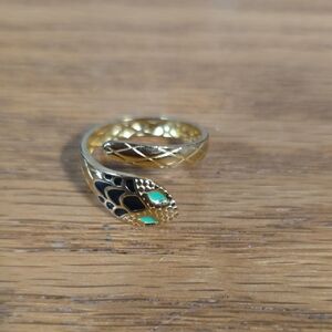 Gold Plated Snake Wrap Ring with Black & Teal Enamel